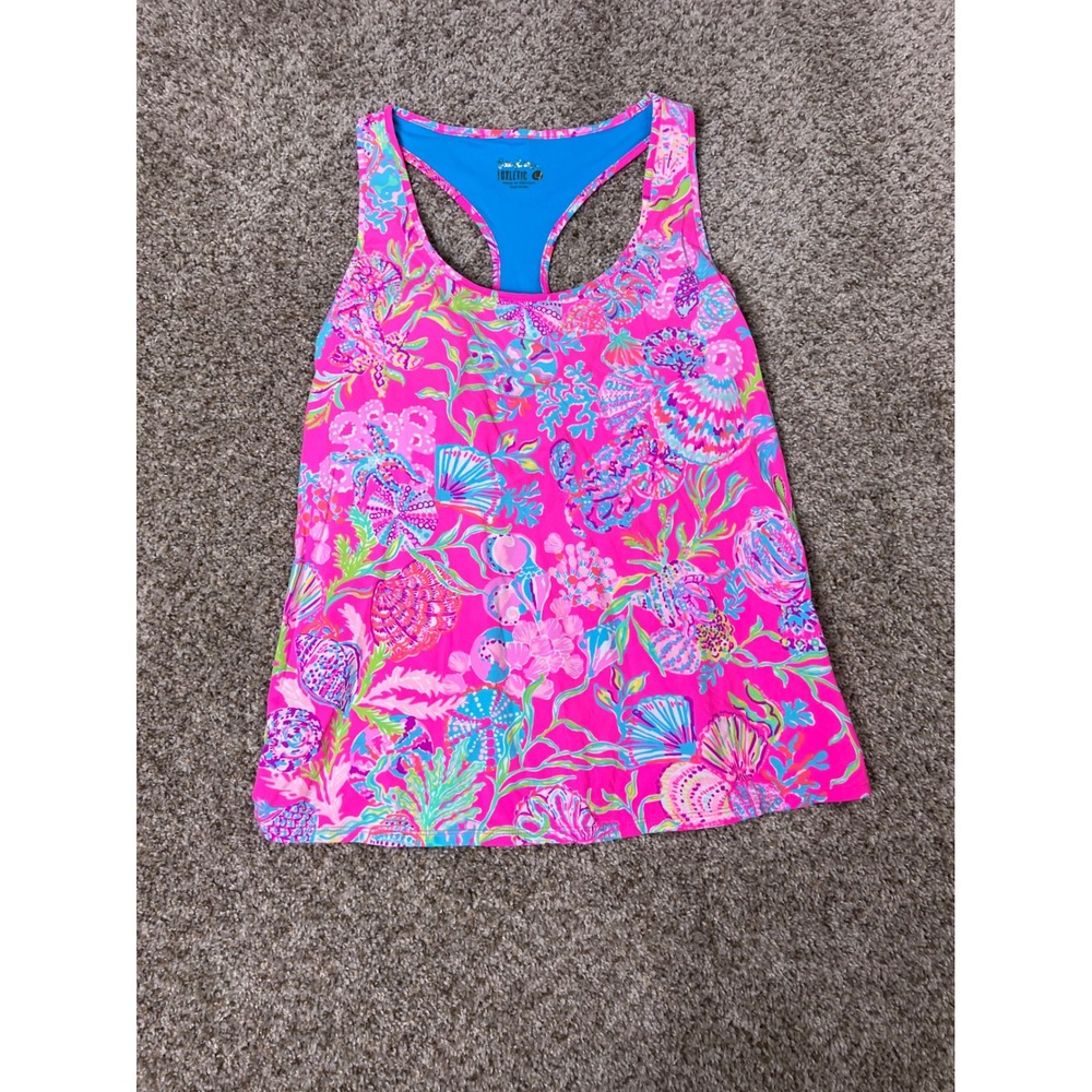 Lilly Pulitzer Luxletic Pink Seashell Coral Racerback Tank Top Shelf Bra Large
